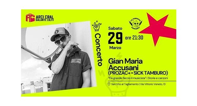 Gian Maria Accusani porta in scena la sua vita in musica: il 29 marzo all’Arci Cral di San Vito al Tagliamento