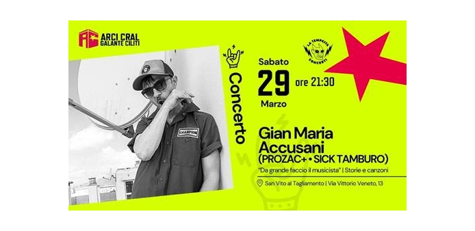 Gian Maria Accusani porta in scena la sua vita in musica: il 29 marzo all’Arci Cral di San Vito al Tagliamento