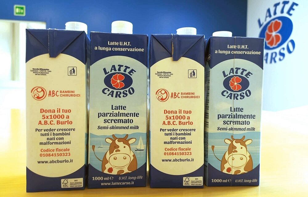 ABC-BAMBINI CHIRUGICI CON LATTE CARSO: SUGLI SCAFFALI DI TUTTA ITALIA ESPOSTE UN MILIONE DI CONFEZIONI DI LATTE CHE INVITANO I CLIENTI A DEVOLVERE IL 5X1000 AD ABC