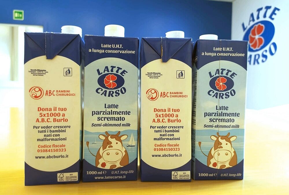 ABC-BAMBINI CHIRUGICI CON LATTE CARSO: SUGLI SCAFFALI DI TUTTA ITALIA ESPOSTE UN MILIONE DI CONFEZIONI DI LATTE CHE INVITANO I CLIENTI A DEVOLVERE IL 5X1000 AD ABC