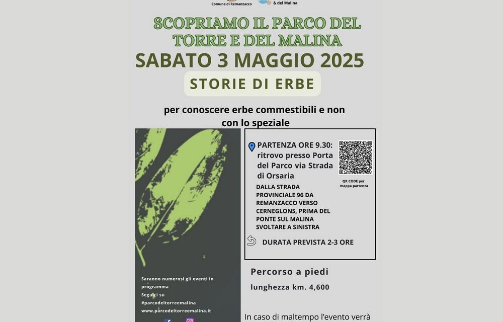 Remanzacco, sabato 3 maggio al Parco del Torre e del Malina in compagnia dello speziale alla scoperta delle erbe