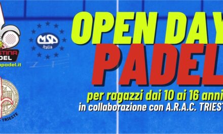 PRENOTAZIONI ANCORA APERTE PER L’ISCRIZIONE ALL’“OPEN DAY” DI PADEL PER GIOVANI PRINCIPIANTI