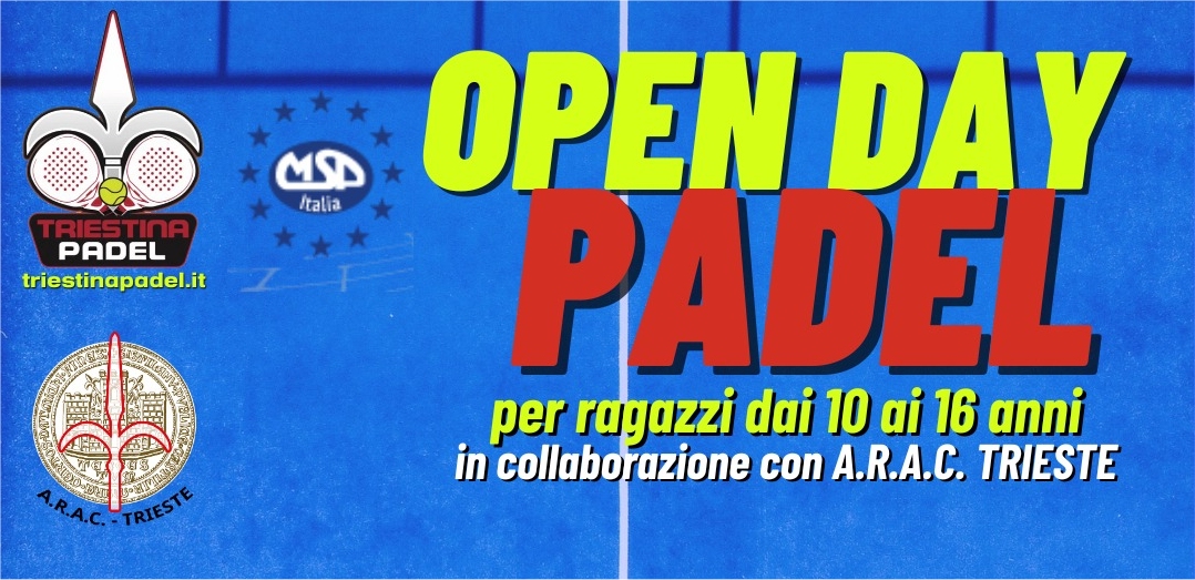 PRENOTAZIONI ANCORA APERTE PER L’ISCRIZIONE ALL’“OPEN DAY” DI PADEL PER GIOVANI PRINCIPIANTI