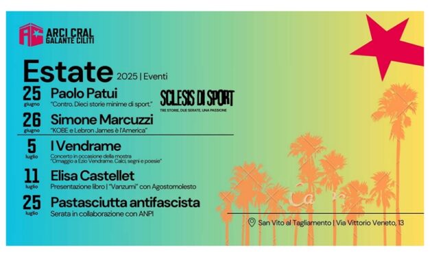 Al via la programmazione estiva all’ARCI CRAL di San Vito al Tagliamento, tra presentazioni letterarie, concerti e giornate di festa