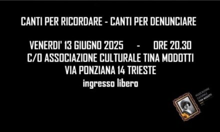 Associazione culturale Tina Modotti: in VIA PONZIANA venerdì 13 giugno Canti per ricordare – canti per denunciare
