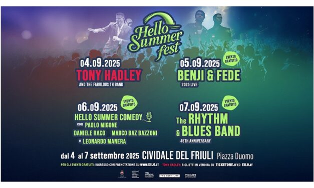 TONY HADLEY giovedì 4 settembre in concerto a Cividale del Friuli inaugura la 1ª edizione dell’Hello Summer Fest