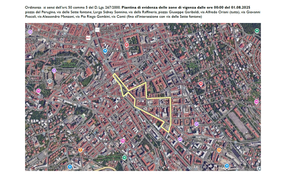 DAL 1 AGOSTO AL 30 SETTEMBRE 2025 NELLA ZONA TRA PIAZZA PERUGINO E PIAZZA GARIBALDI IN VIGORE ORDINANZA CONTRO LA VIOLENZA E IL DEGRADO