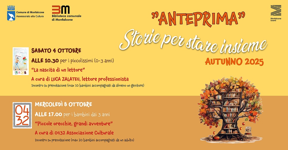 Appuntamenti speciali per piccoli lettori: ciclo autunnale di letture ad alta voce per i bambini e le loro famiglie a Monfalcone