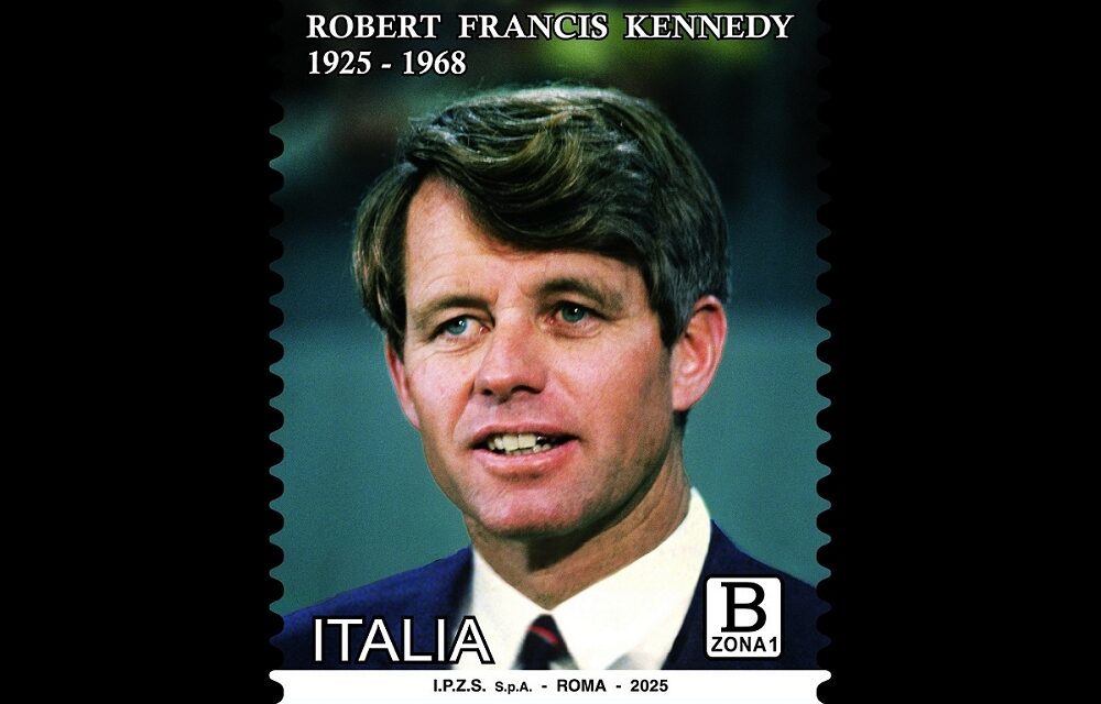 POSTE ITALIANE E MINISTERO DELLE IMPRESE E DEL MADE IN ITALY CELEBRANO ROBERT FRANCIS KENNEDY CON UN FRANCOBOLLO