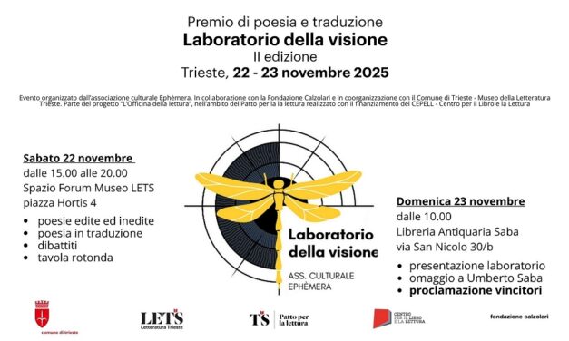 SABATO 22 NOVEMBRE ALLE ORE 15 NELLO SPAZIO FORUM DEL MUSEO LETS SI SVOLGERÀ IL PREMIO DI POESIA E TRADUZIONE”LABORATORIO DELLA VISIONE”