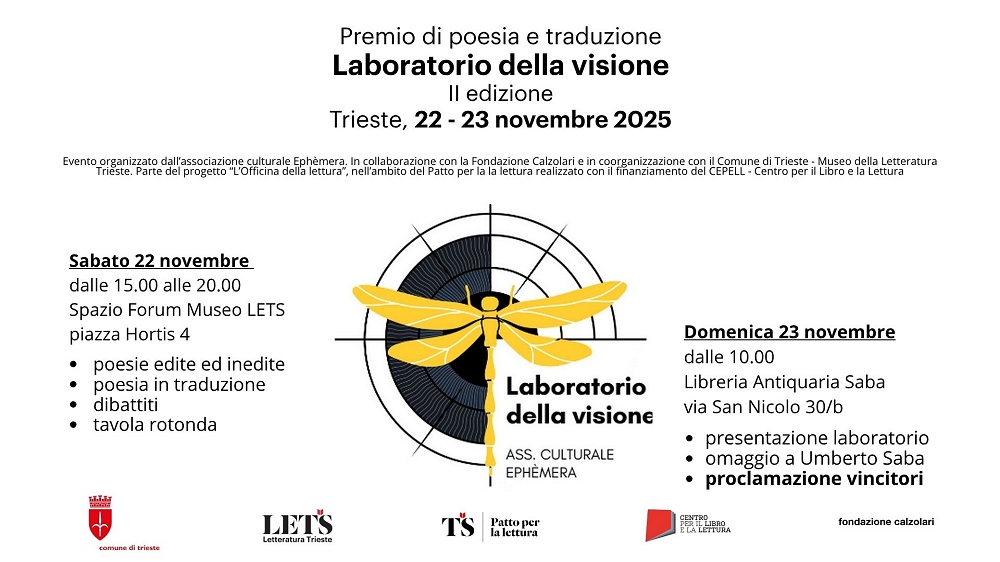 SABATO 22 NOVEMBRE ALLE ORE 15 NELLO SPAZIO FORUM DEL MUSEO LETS SI SVOLGERÀ IL PREMIO DI POESIA E TRADUZIONE”LABORATORIO DELLA VISIONE”