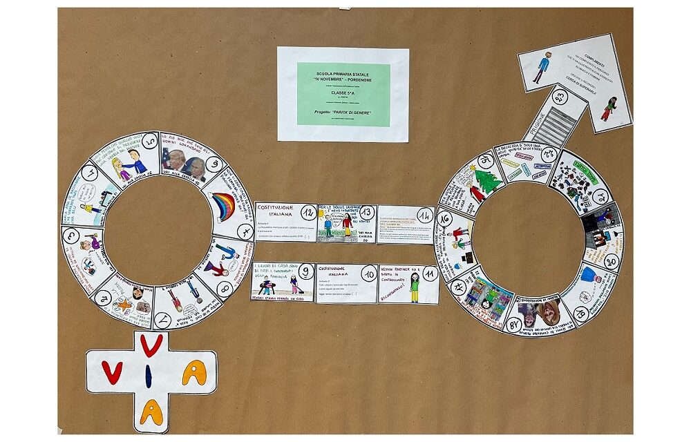 BAMBINI CHE INSEGNANO IL RISPETTO: LA 5ªA DELLA PRIMARIA IV NOVEMBRE DI PORDENONE OTTIENE LA MENZIONE SPECIALE AL CONCORSO NAZIONALE “PARLIAMOCI” PROMOSSO DAL SOROPTIMIST CLUB CON UN “GIOCO DELL’OCA” SULLA PARITÀ DI GENERE