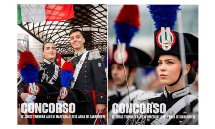 CARABINIERI: AL VIA IL 16° CONCORSO PER IL RECLUTAMENTO DI 898 ALLIEVI MARESCIALLI