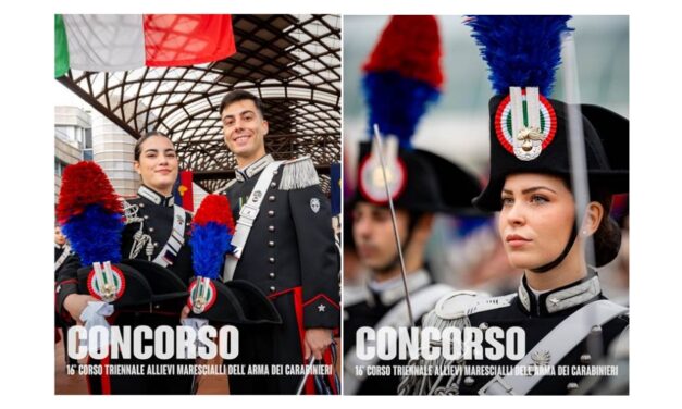CARABINIERI: AL VIA IL 16° CONCORSO PER IL RECLUTAMENTO DI 898 ALLIEVI MARESCIALLI