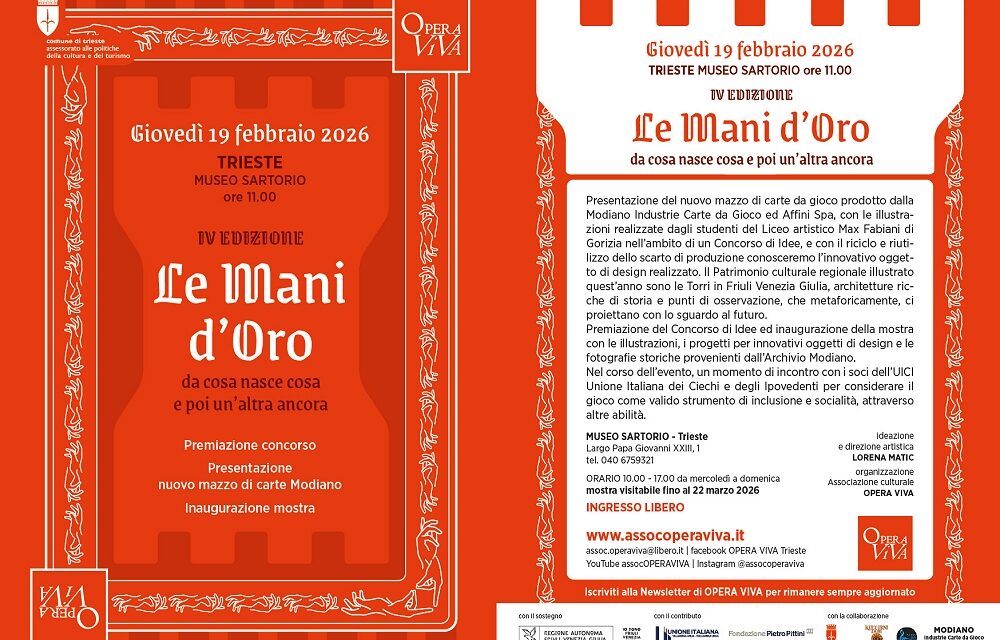 Al Museo Sartorio di Trieste la presentazione del mazzo di carte Modiano per il progetto “Le mani d’oro”