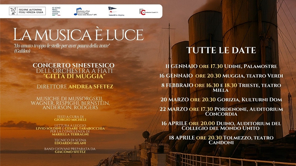 Domenica 8 febbraio doppio appuntamento al teatro Miela all’interno della rassegna ”Note in Caffè” per lo spettacolo dell’Orchestra a Fiati Città di Muggia “Amici della Musica”
