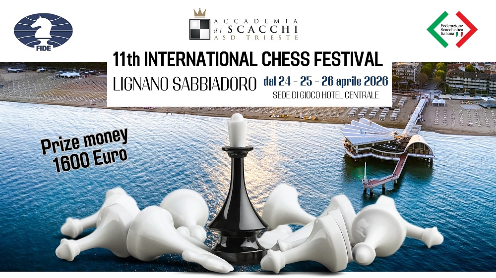 Aperte le iscrizioni all’11° Festival Internazionale di Scacchi “Lignano Sabbiadoro” promosso dall’Accademia di Scacchi Trieste