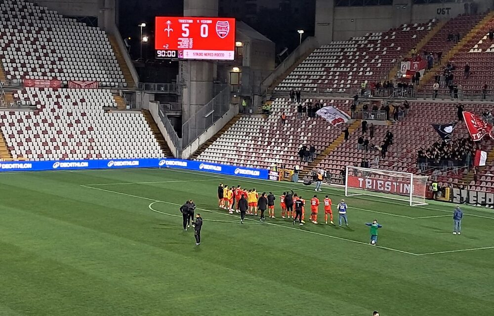 TRIESTINA – VIRTUS VERONA 5-0: alabardati straripanti, disintegrati i modestissimi veronesi!!