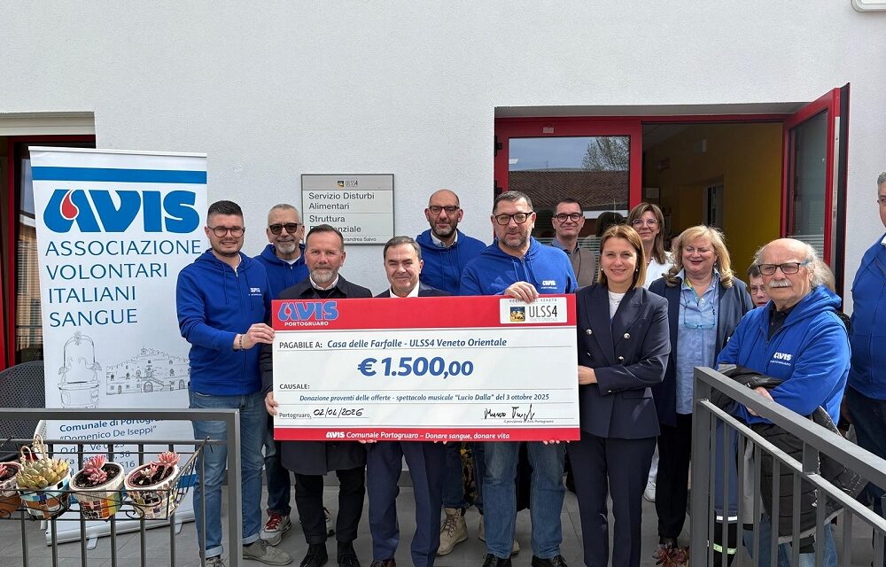 AVIS Portogruaro-ULSS4 Veneto Orientale: donati 1500€ alla Casa delle Farfalle di Portogruaro