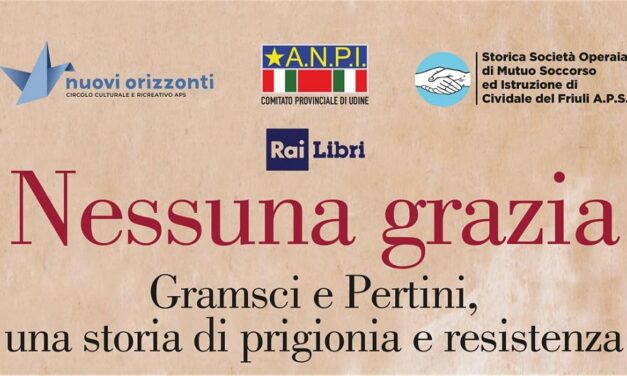 Cosimo Damiano Damato sarà a Cividale e a Udine per presentare il suo libro “Nessuna grazia. Gramsci e Pertini, una storia di prigionia e resistenza”, romanzo proposto per il Premio Strega 2026