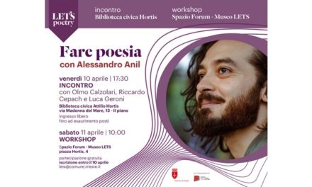 ALESSANDRO ANIL SARÀ PROTAGONISTA VENERDÌ 10 APRILE ALLE ORE 17.30 ALLA BIBLIOTECA HORTIS PER LA PRESENTAZIONE DEL LIBRO “TERRA DEI RITORNI” E SABATO 11 APRILE ALLE ORE 10 NELLO SPAZIO FORUM DEL MUSEO LETS CONDURRÀ UN WORKSHOP DI SCRITTURA POETICA