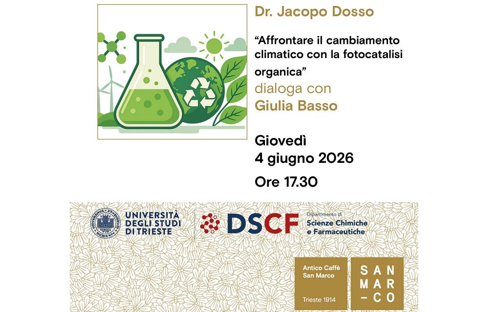 Jacopo Dosso “Affrontare il cambiamento climatico con la fotocatalisi organica” all’Antico Caffè San Marco