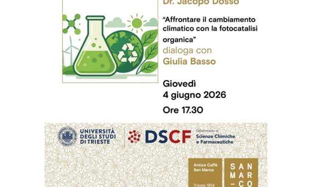 Jacopo Dosso “Affrontare il cambiamento climatico con la fotocatalisi organica” all’Antico Caffè San Marco