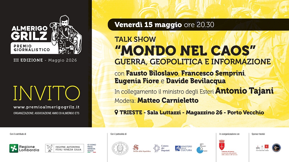 PREMIO GIORNALISTICO ALMERIGO GRILZ: A TRIESTE TRE APPUNTAMENTI DEDICATI AL GIORNALISMO DI GUERRA E ALLA SICUREZZA DEGLI INVIATI
