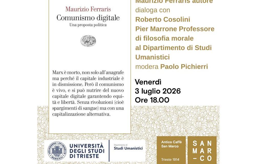 Maurizio Ferraris presenta all’Antico Caffè San Marco il suo libro “Comunismo digitale” (Einaudi)