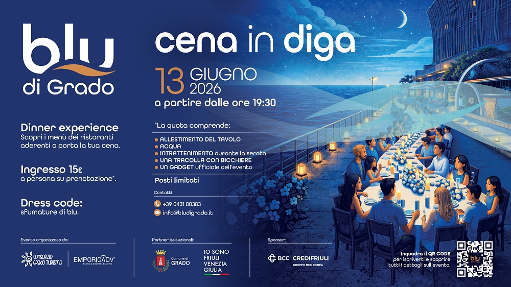 IL 13 GIUGNO ARRIVA BLU DI GRADO: SETTECENTO POSTI, UNO SCENOGRAFICO TAVOLO SUL MARE
