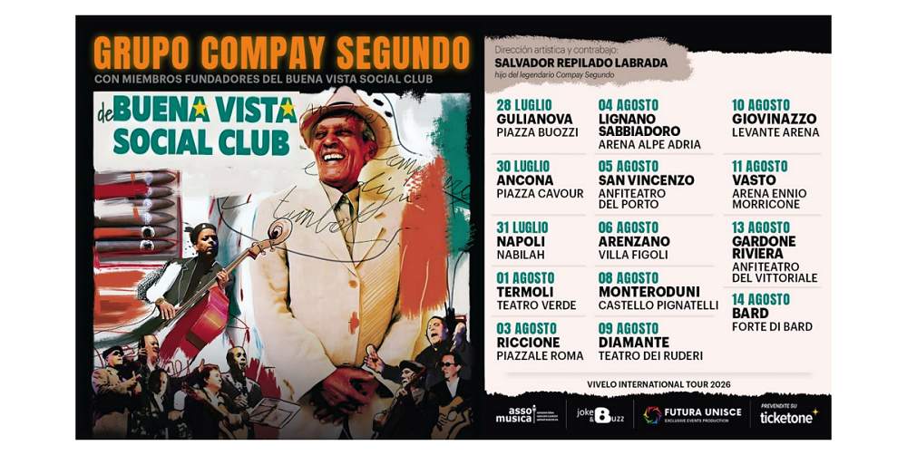 COMPAY SEGUNDO CON MEMBRI FONDATORI DEL BUENA VISTA SOCIAL CLUB TORNA IN ITALIA CON IL VÍVELO INTERNATIONAL TOUR