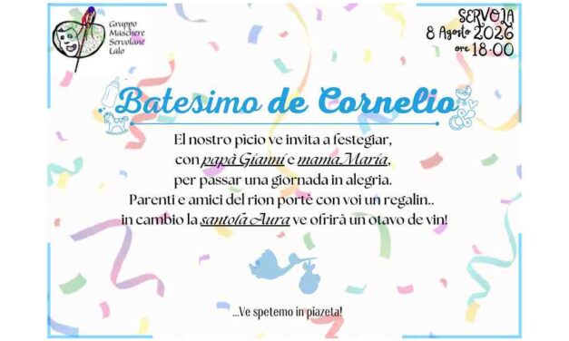 Carnevale di Trieste: a Servola avrà luogo il “Battesimo di Cornelio” con partenza del corteo mascherato costituito da parenti del neonato e amici di famiglia accompagnati dalla Banda Refolo