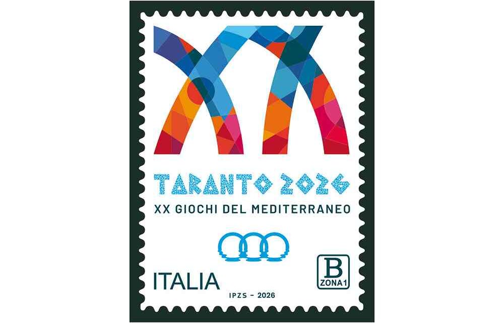 FILATELIA: PRESENTATO IL FRANCOBOLLO CELEBRATIVO DEI XX GIOCHI DEL MEDITERRANEO (TARANTO 2026)