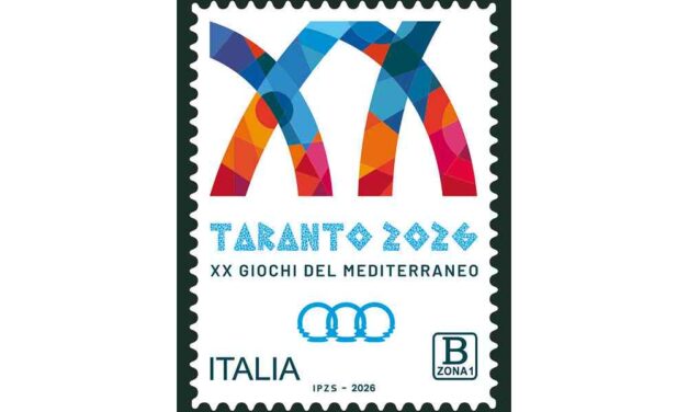 FILATELIA: PRESENTATO IL FRANCOBOLLO CELEBRATIVO DEI XX GIOCHI DEL MEDITERRANEO (TARANTO 2026)
