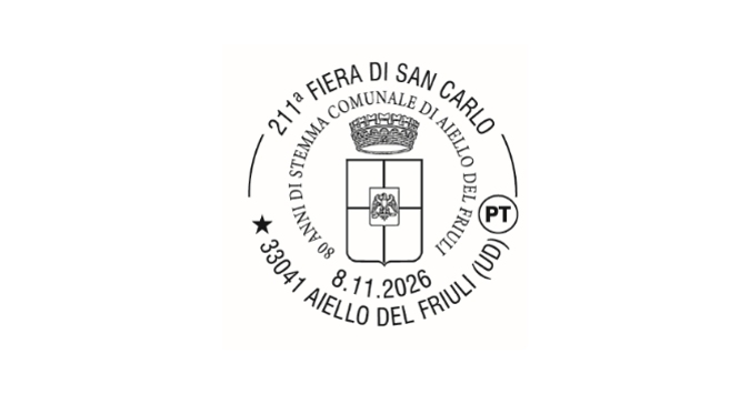 POSTE ITALIANE: DISPONIBILE AD AIELLO DEL FRIULI L’ANNULLO FILATELICO PER LA 211ª FIERA DI SAN CARLO