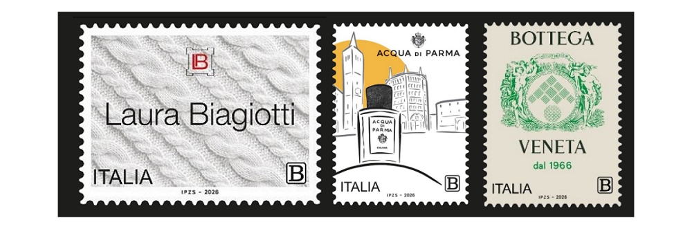 FILATELIA: PRESENTATI I FRANCOBOLLI DEDICATI A BOTTEGA VENETA, LAURA BIAGIOTTI E ACQUA DI PARMA